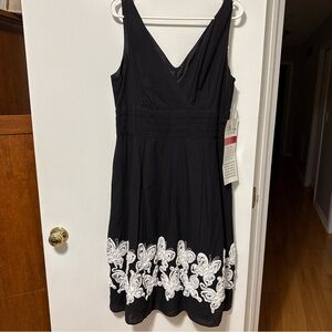 Connected Apparel Black Dress with White Embroidery